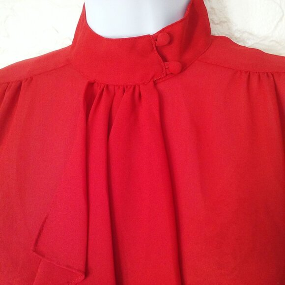 Vintage 80s Mariel High-Neck Cravat Blouse Top (6) Semi-Sheer Polyester Crepe - Picture 5 of 12